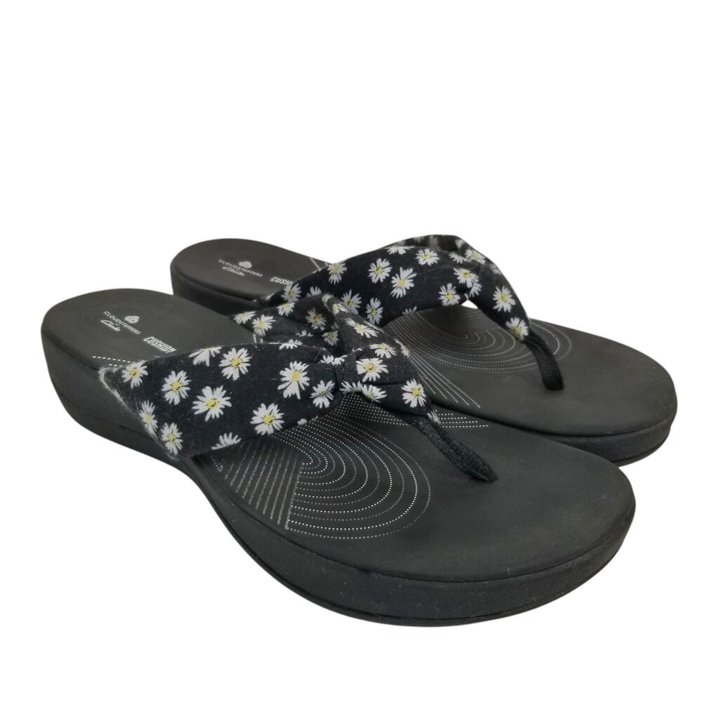 Clarks Cloudsteppers Cushion Soft Daisy Fabric Upper Sandals Flip Flops Size 12